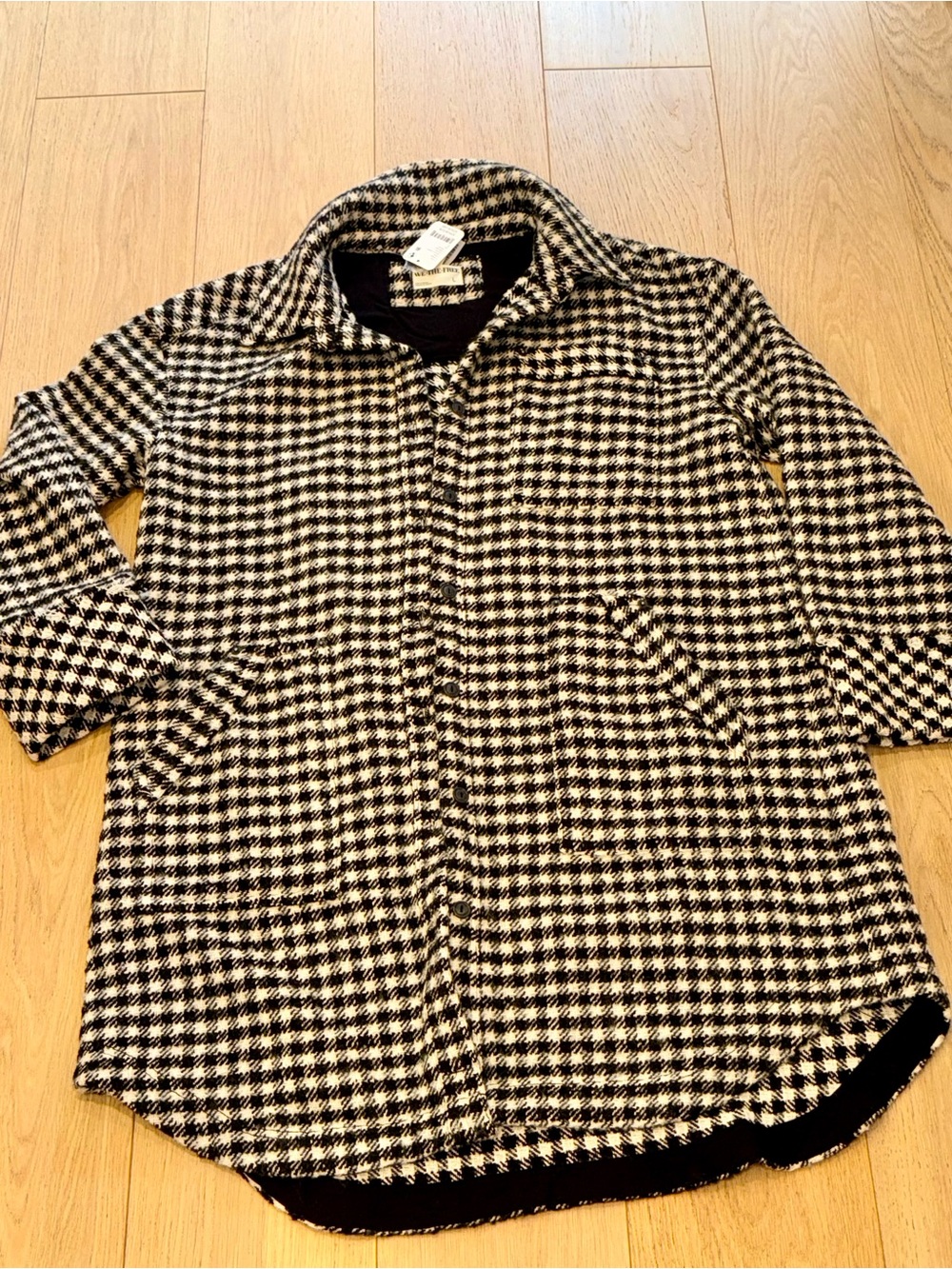 Free People We The Free Houndstooth Longline Shacket Jacket L NWT - Picture 4 of 10